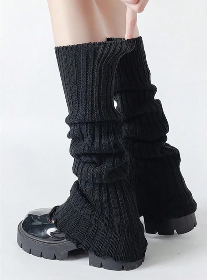 *daisysboutique* Retro Women 80s Adult Ribbed Knitted Leg Warmers Crochet Long Boot Socks for Party Dance Sports Yoga (Black, One Size) - Image 4